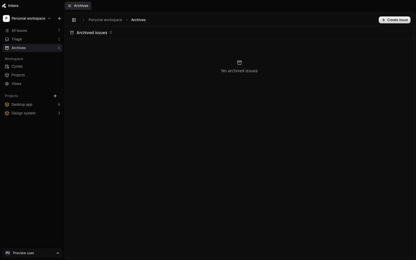 Archives page with the restore and delete location