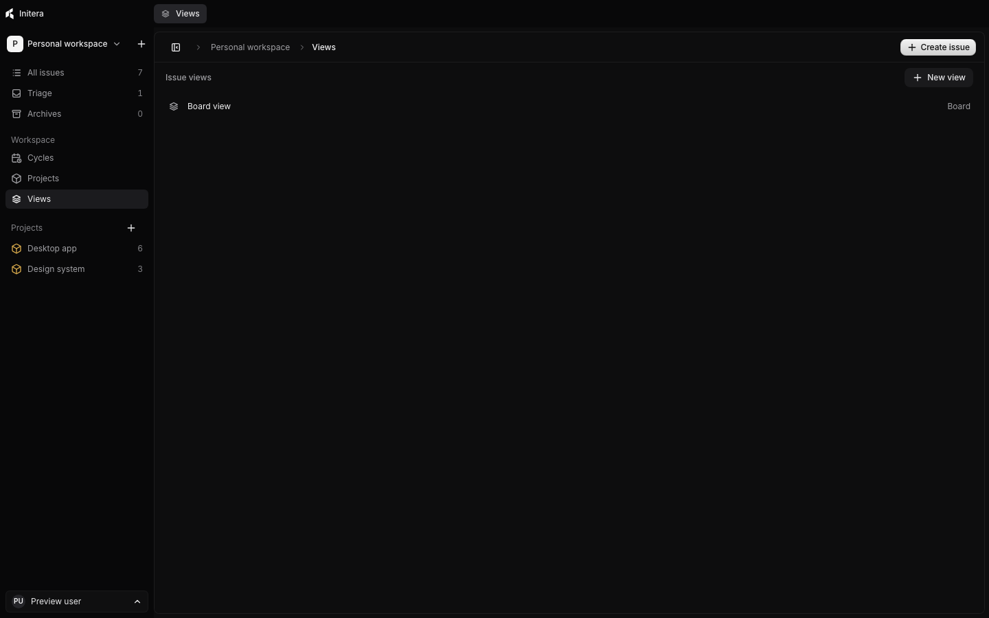 Views index with saved view names and matching issue counts
