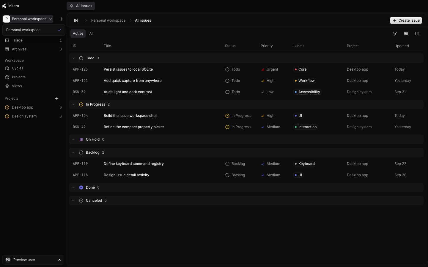 Workspace picker in the sidebar